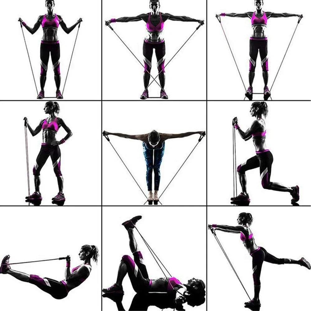 Workout Bar Bodybuilding Resistance Bands Set Pilates Bar Kit Elastic Bands Women Men Muscle Strength Training Fitness Equipment