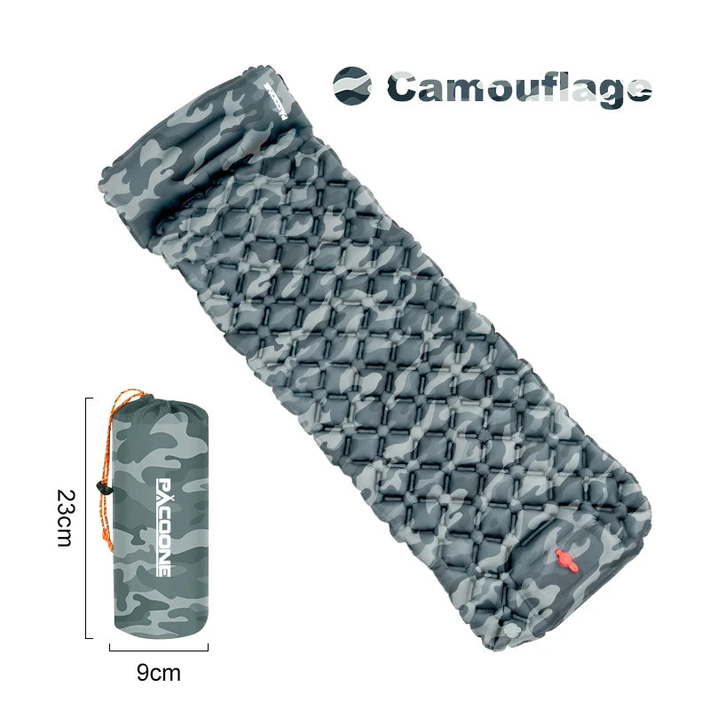 PACOONE Outdoor Sleeping Pad Camping Inflatable Mattress Built-in Pump Ultralight Air Cushion Travel Mat With Headrest For Trave
