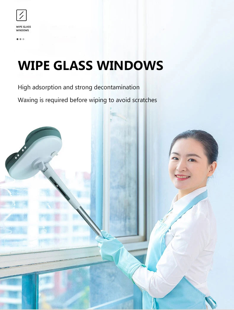 Rechargeable Cordless Electric Mop with LED light Dual-wheel High-speed Rotary Sweeper Automatic Water Spray Window Glass washer