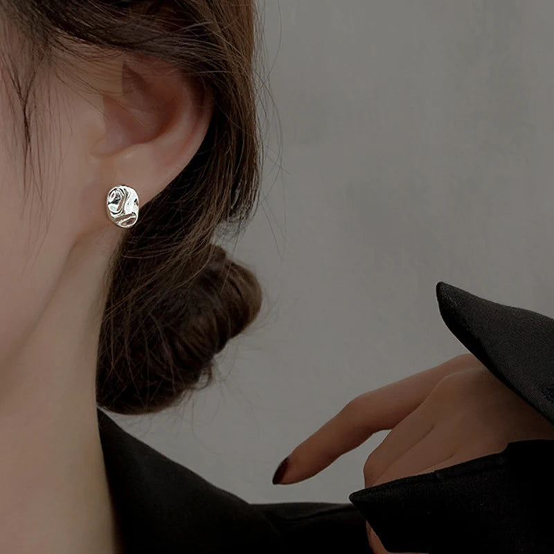 Irregular Metal Cute Earrings For Women Small Size Copper Fashion Trendy Jewelry New Designer Fancy Accessories Party Gift C1382