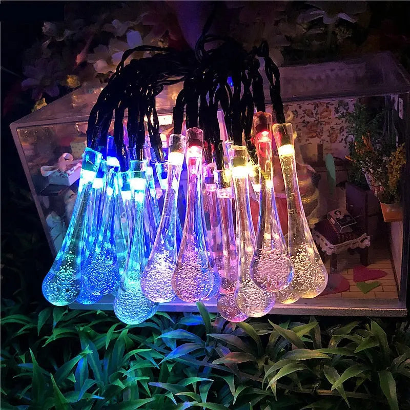 4/6M LED Droplet Bulb Lights Outdoor Waterproof Garden Light Garland Wedding Party Lawn Christmas Decoration Solar Power Lamp