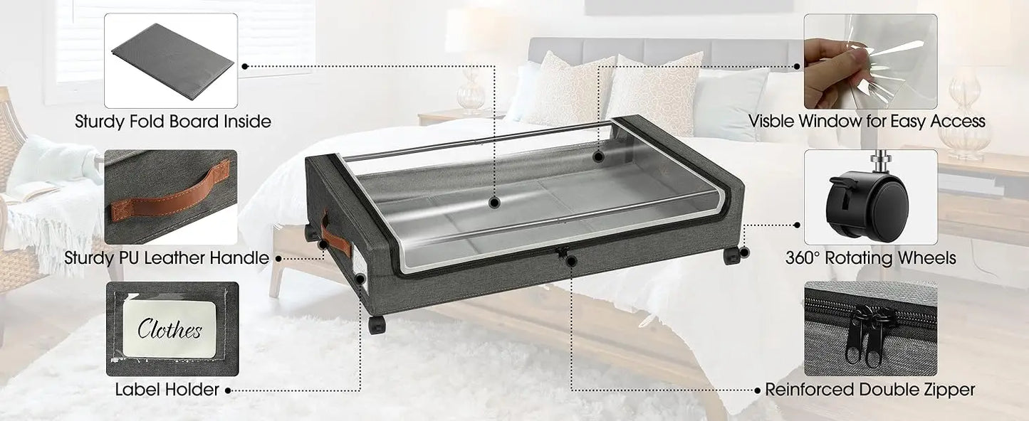 Under Bed Storage with Wheels, Under Bed Storage Containers, Shoe Organizer, 1Pack