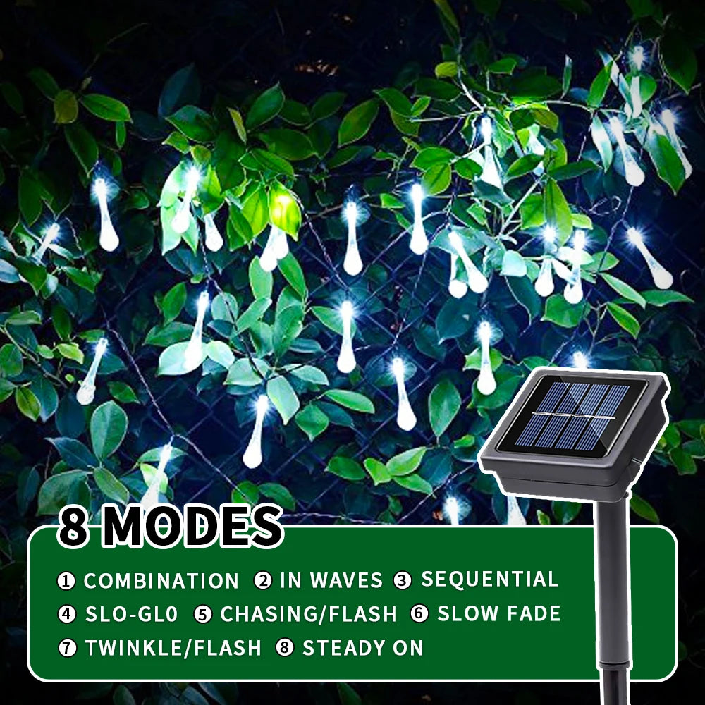 Water droplets Solar String Lights 5/7M  Waterproof Outdoor Decoration garland Fariy Lights Christmas Wedding party Garden