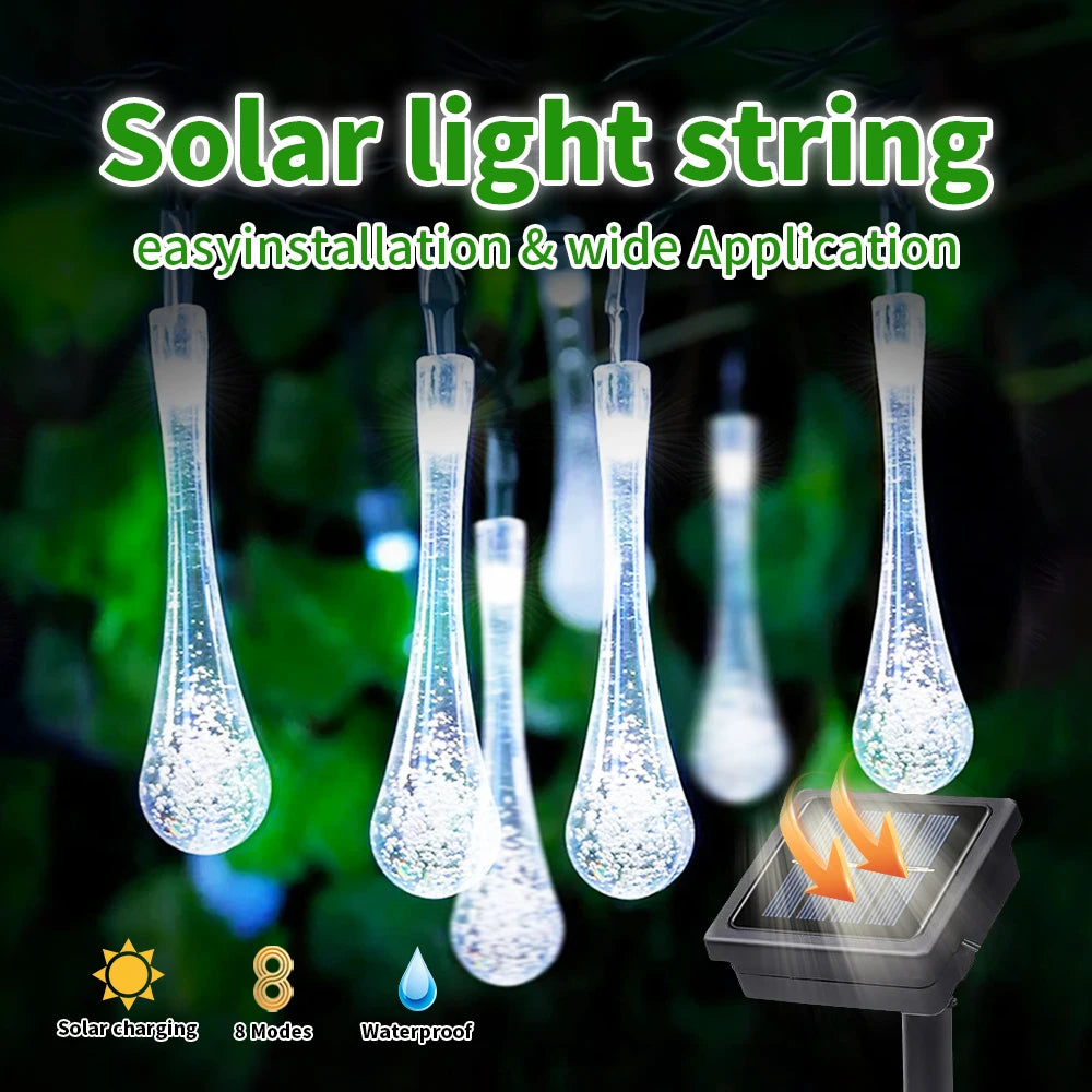 Water droplets Solar String Lights 5/7M  Waterproof Outdoor Decoration garland Fariy Lights Christmas Wedding party Garden