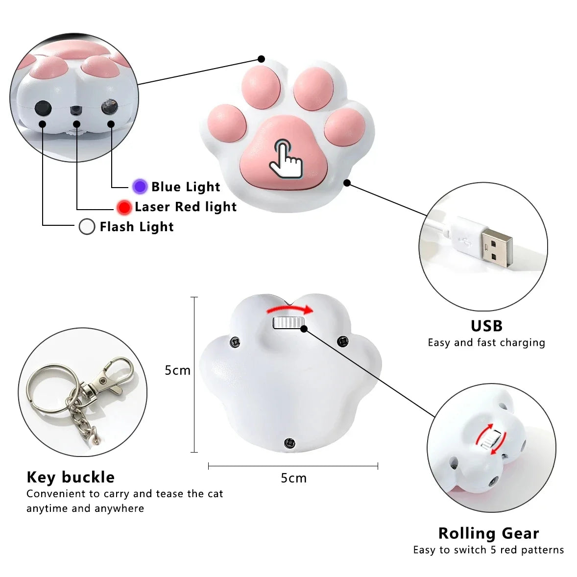 LED Cute Laser Transform Pattern Pet Cat Toys USB Rechargeable Toy Interactive Bright Animation Pointer Light Pen Training Toys