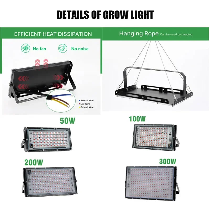 Lamp For Plants Full Spectrum Led Grow Light 220V 50W 100W 200W 300W Phyto Lamp For Greenhouse Hydroponic Plant Growth Lighting