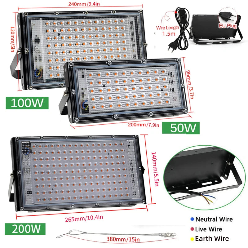 Full Spectrum LED Plant Grow Light AC220V 50/100/200/300W with switch for greenhouse hydroponic plants flower seeds growth light