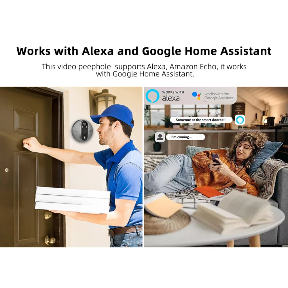 1080P Tuya Smart WiFi Door Bell Eye Peephole Camera Viewer 2-way Audio Home Security  4.3' FHD Digital Viewer Alexa Doorbell