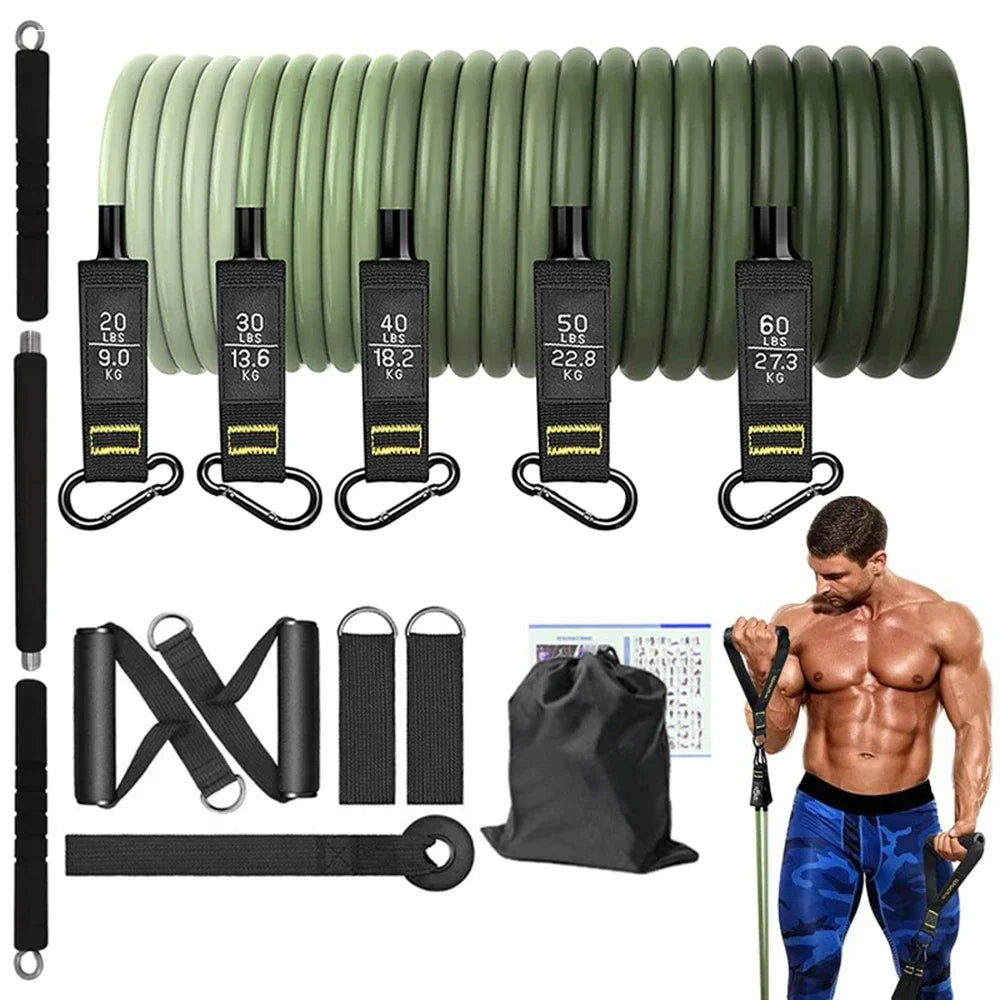 Workout Bar Bodybuilding Resistance Bands Set Pilates Bar Kit Elastic Bands Women Men Muscle Strength Training Fitness Equipment