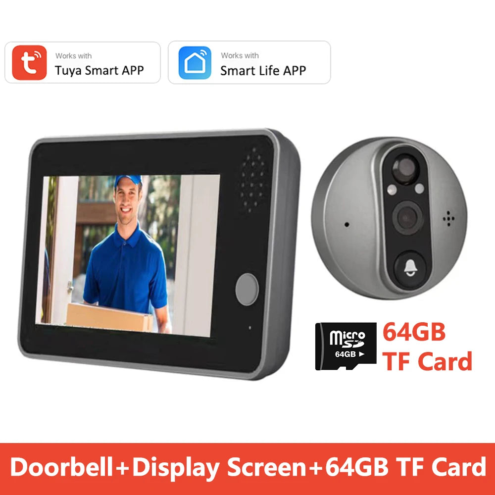 1080P Tuya Smart WiFi Door Bell Eye Peephole Camera Viewer 2-way Audio Home Security  4.3' FHD Digital Viewer Alexa Doorbell