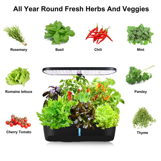 6-Plants Indoor Hydroponics System Herb Planting Pot/Black Planters Kit Led Plant Lamp Soilless Cultivation Vegetable Box