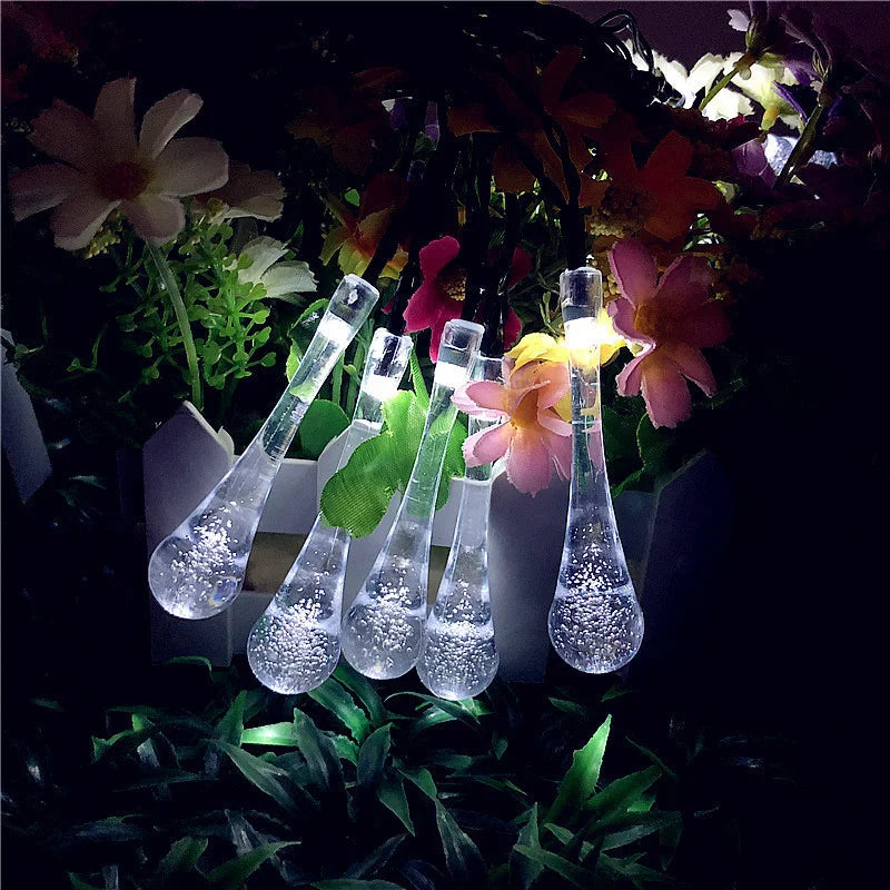4/6M LED Droplet Bulb Lights Outdoor Waterproof Garden Light Garland Wedding Party Lawn Christmas Decoration Solar Power Lamp