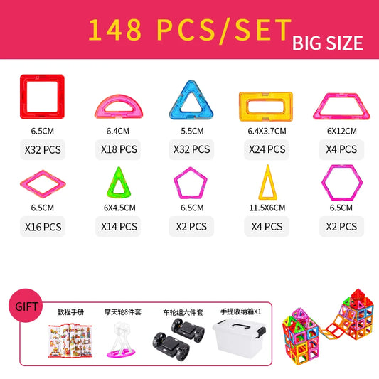 Big Size 148PCS Magnetic Building Blocks STEM Educational Constructor Set Toys for Learning and Birthday Boys Girls Kids Gifts