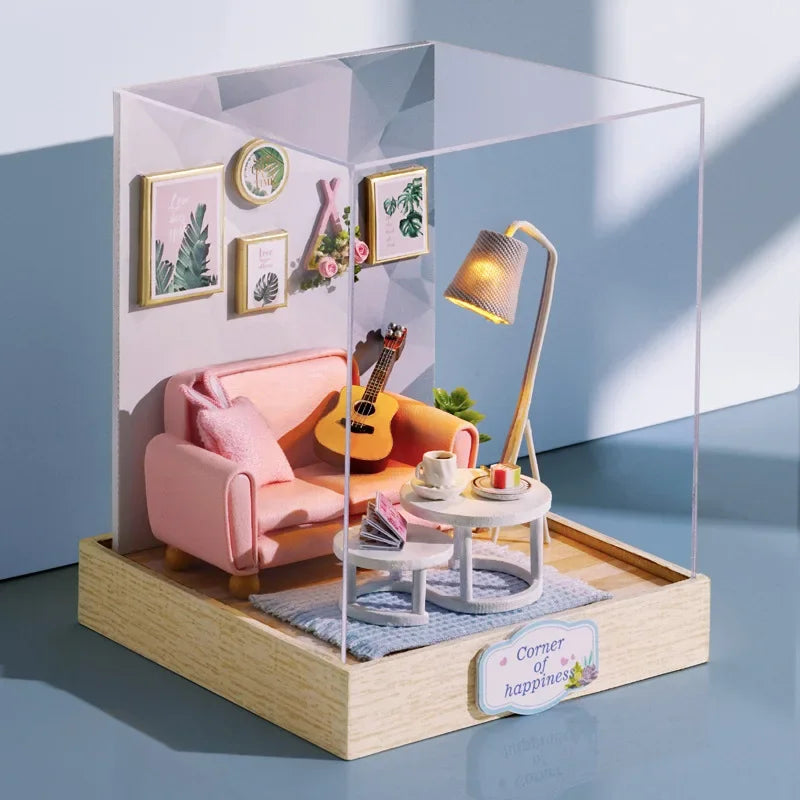 Assemble DIY Wooden House Dollhouse kit Wooden Miniature Doll Houses Miniature Dollhouse toys With Furniture LED Lights Gift