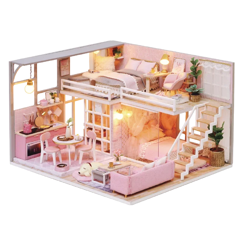 Assemble DIY Wooden House Dollhouse kit Wooden Miniature Doll Houses Miniature Dollhouse toys With Furniture LED Lights Gift