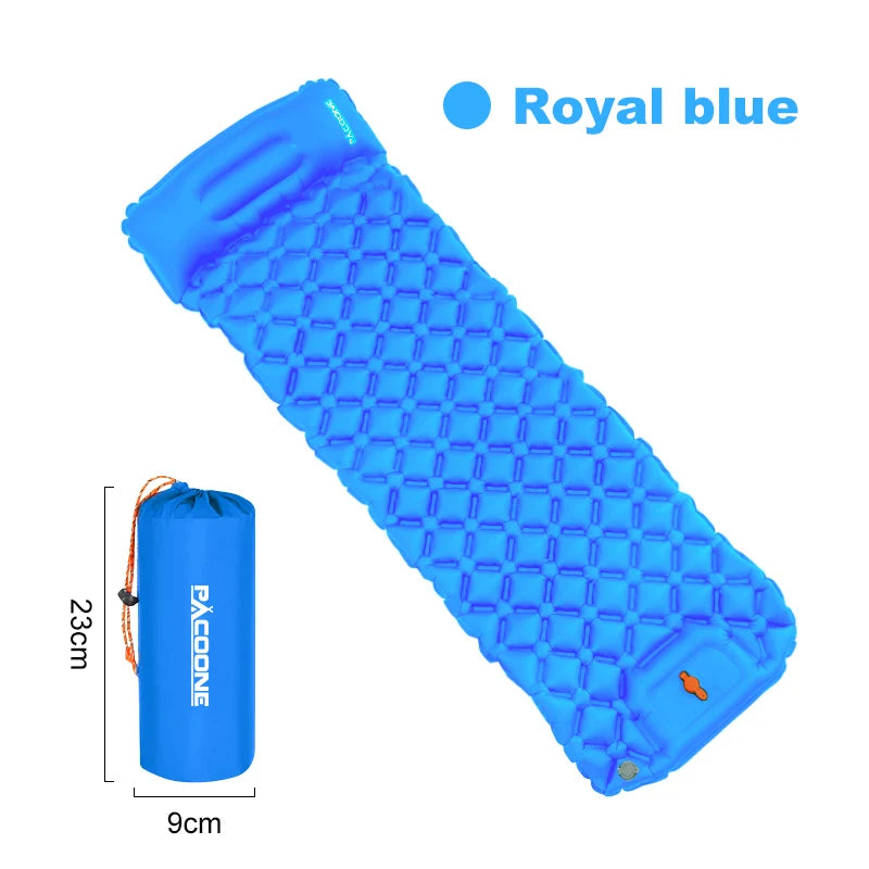 PACOONE Outdoor Sleeping Pad Camping Inflatable Mattress Built-in Pump Ultralight Air Cushion Travel Mat With Headrest For Trave