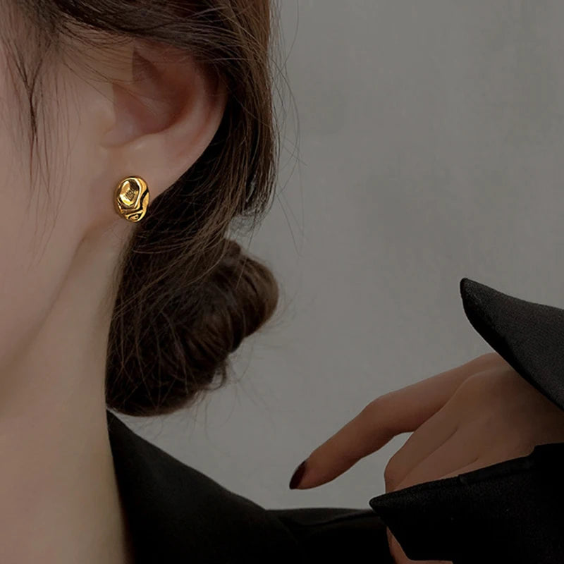 Irregular Metal Cute Earrings For Women Small Size Copper Fashion Trendy Jewelry New Designer Fancy Accessories Party Gift C1382