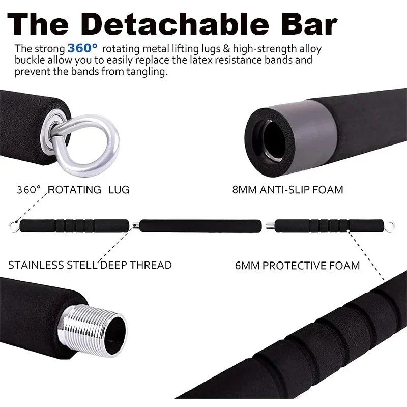 Workout Bar Bodybuilding Resistance Bands Set Pilates Bar Kit Elastic Bands Women Men Muscle Strength Training Fitness Equipment