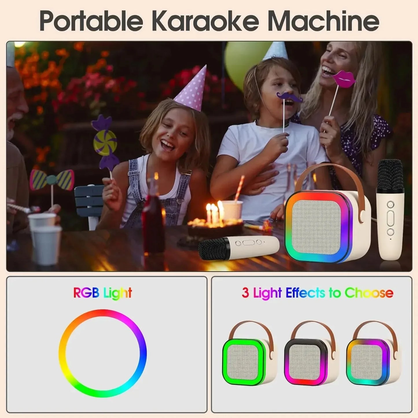 K12 Karaoke Machine Mini Portable BlueTooth Karaoke Speaker with 2 Wireless Microphones Birthday Speaker System Children's Gifts